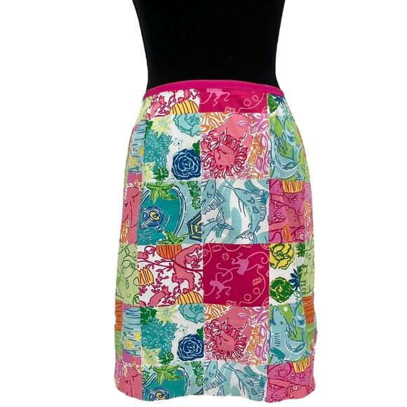Vintage‎ Y2K Lilly Pulitzer White Label Animals Patchwork Pencil Skirt Sz 8 - Picture 2 of 12